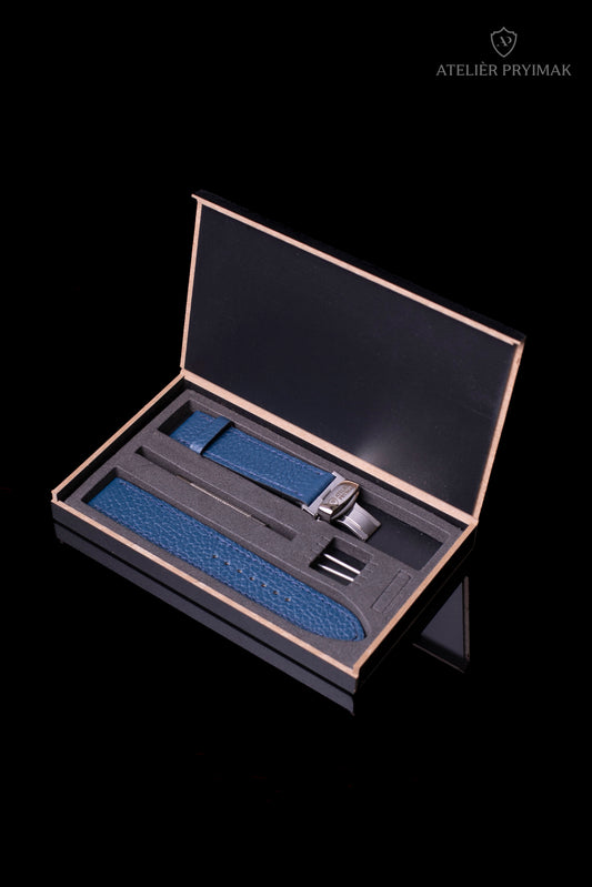 Řemínek z Přírodní Texturované Kůže – Modrá