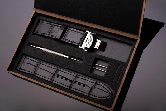 Kožený řemínek AP Croco Heritage z krokodýlí kůže - černý - Ručně šitý