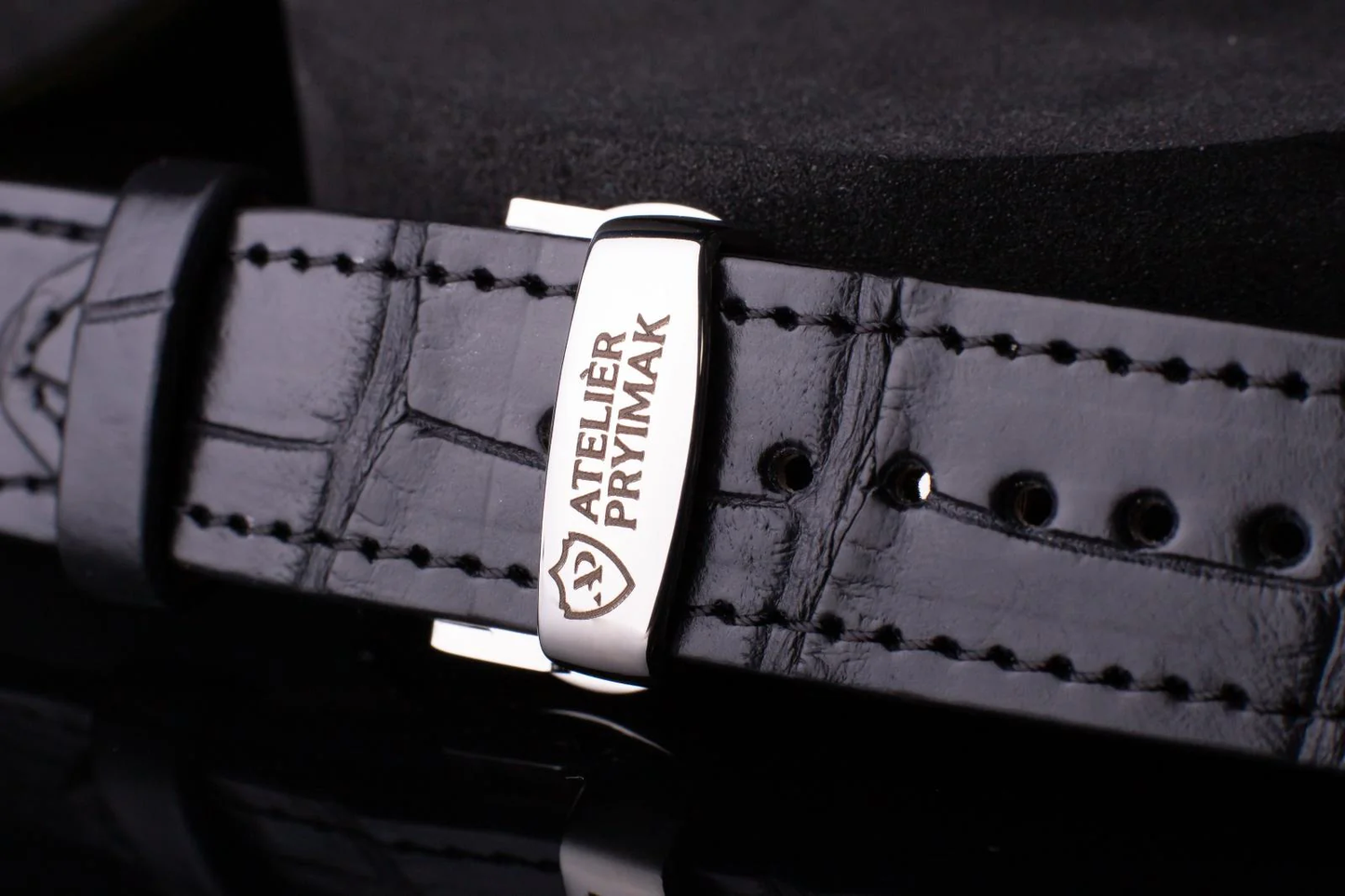 Kožený řemínek AP Croco Heritage z krokodýlí kůže - černý - Ručně šitý