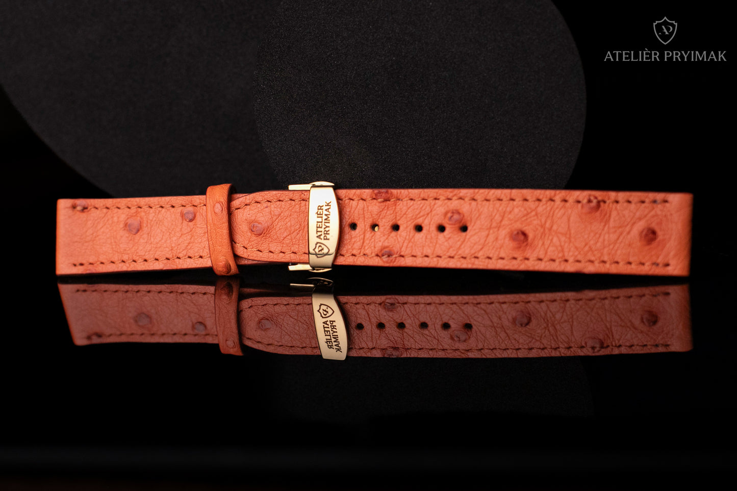 Kožený Řemínek AP Prestige z Pštrosí Kůže – Oranžový, Ručně Šitý