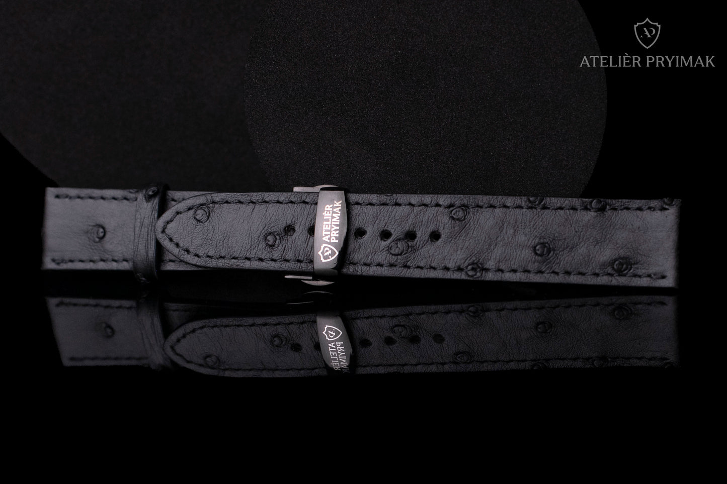 Kožený řemínek AP Prestige z pštrosí kůže - černý - Ručně šitý
