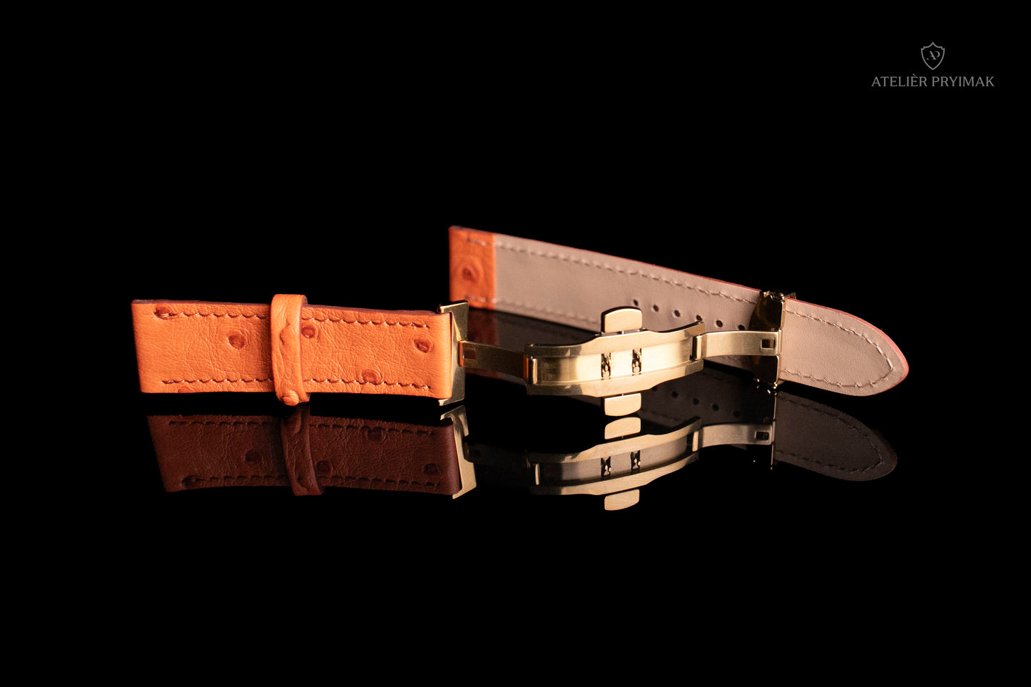 Kožený Řemínek AP Prestige z Pštrosí Kůže – Oranžový, Ručně Šitý