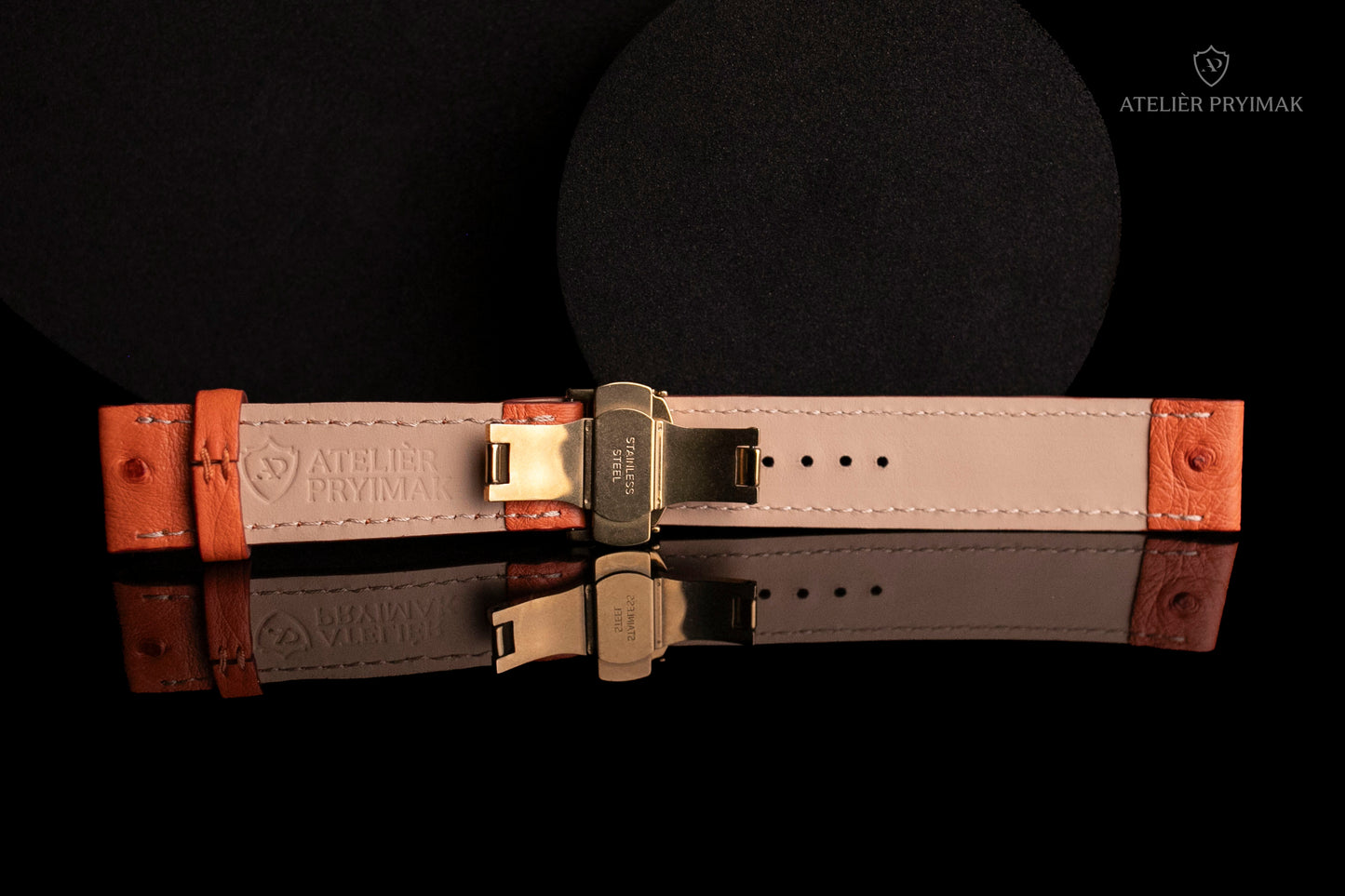 Kožený Řemínek AP Prestige z Pštrosí Kůže – Oranžový, Ručně Šitý