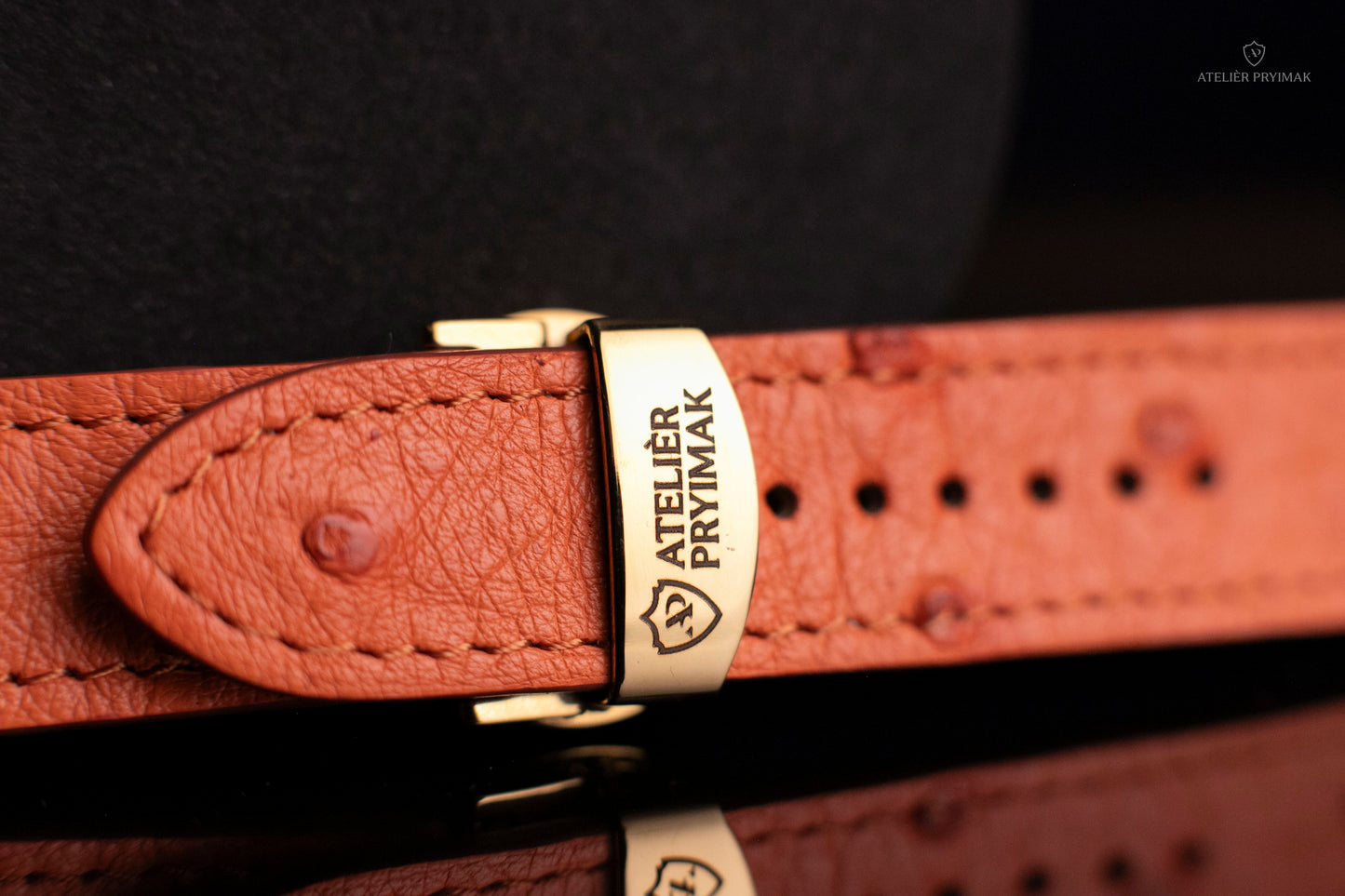 Kožený Řemínek AP Prestige z Pštrosí Kůže – Oranžový, Ručně Šitý