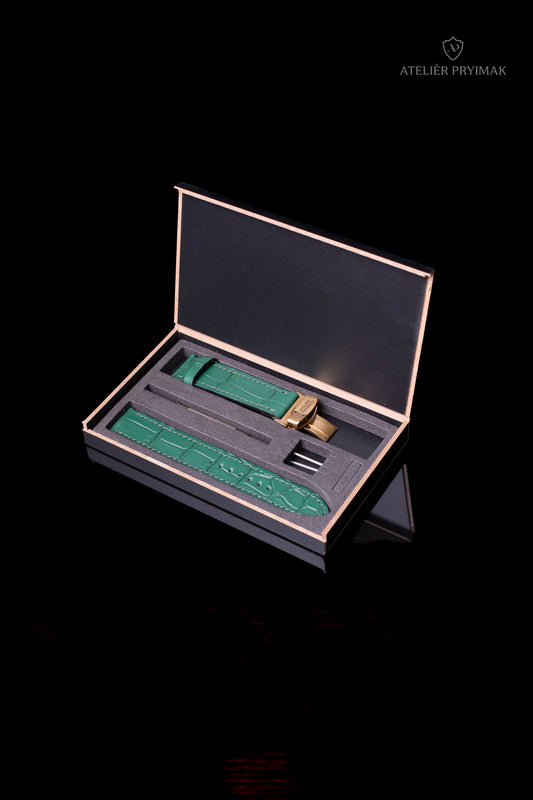 Kožený Řemínek AP Croco Heritage z Krokodýlí Kůže – Zelený, Ručně Šitý