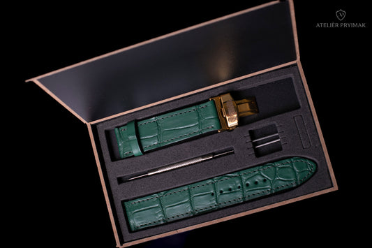 Kožený Řemínek AP Croco Heritage z Krokodýlí Kůže – Zelený, Ručně Šitý