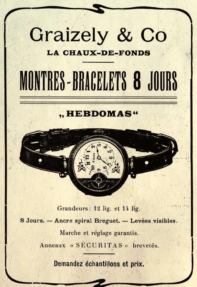 Unique antique 8-day watch HEBDOMAS 1900