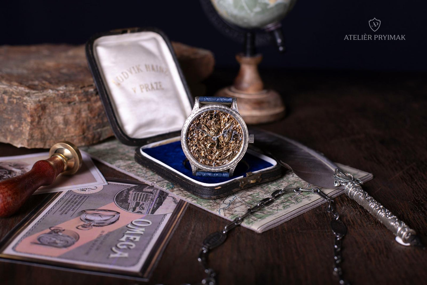 Stříbrné Starožitné Skeletové Hodinky OMEGA "ČESKÝ LEV" 1934